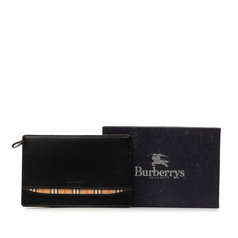 Burberry Pouch Black Beige Leather Canvas