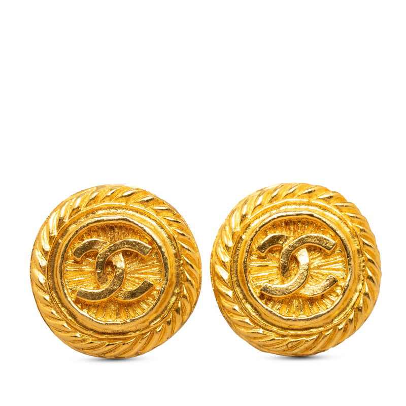 Chanel Coco Mark Round Earrings Gold Plated Women's