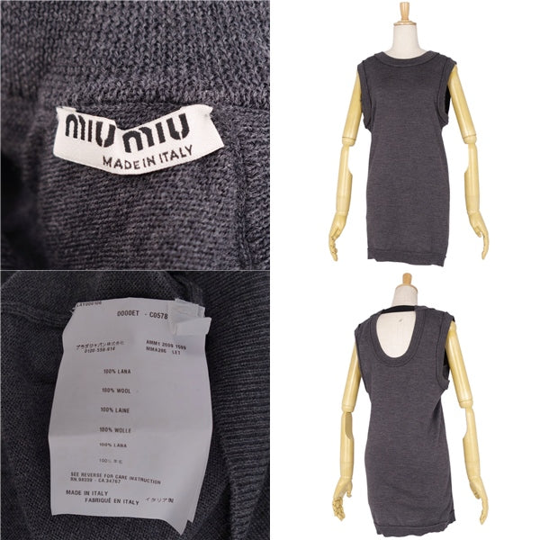 Miu Miu nits sweater northern sleeve landless wool tops ladies 40 (M equivalent) grey  仙台