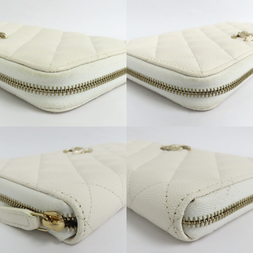 CHANEL CHANEL Long Zip Wallet AP3337 Matrasse Caviar S White G  Round  Long Wallet Coco Small Leather