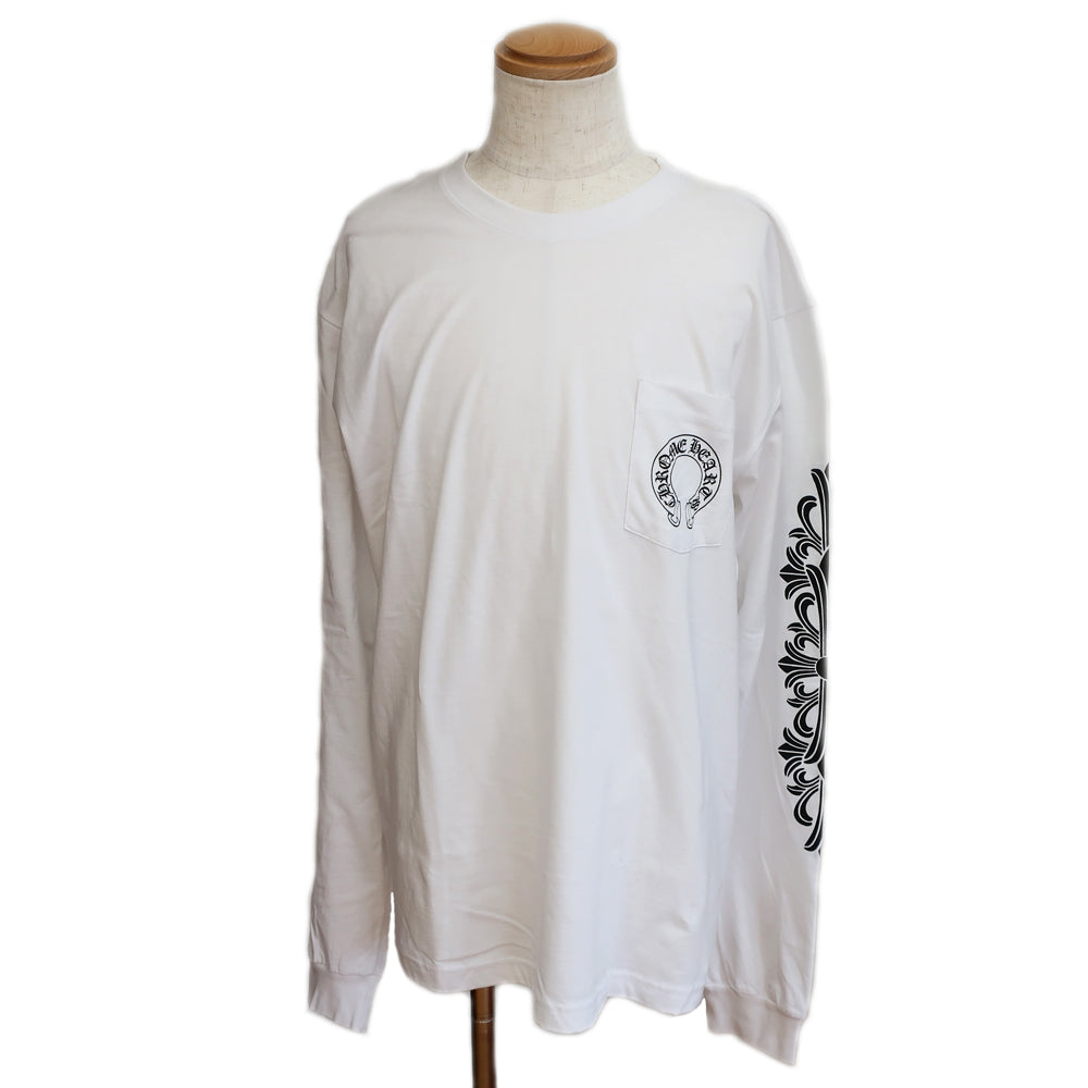 Chrome Hearts Long  White Horse Shoe Flower Cross XXL Size Logo Print Apparel  Clothes Fashion Mens Fashion