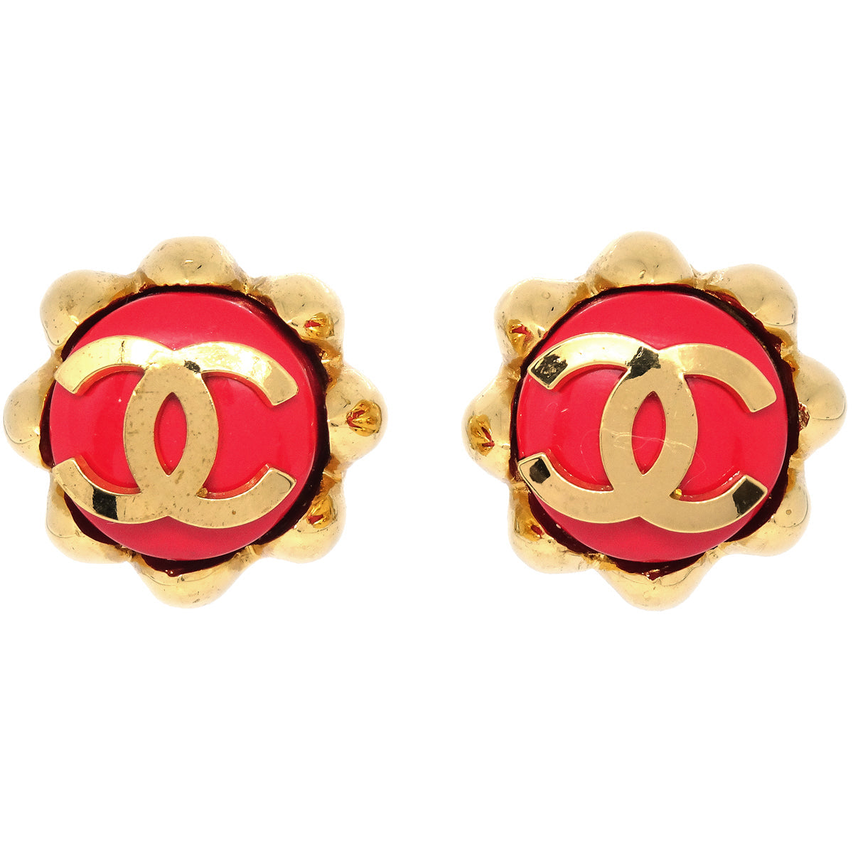 Chanel 紐扣耳環 夾式紅色 29
