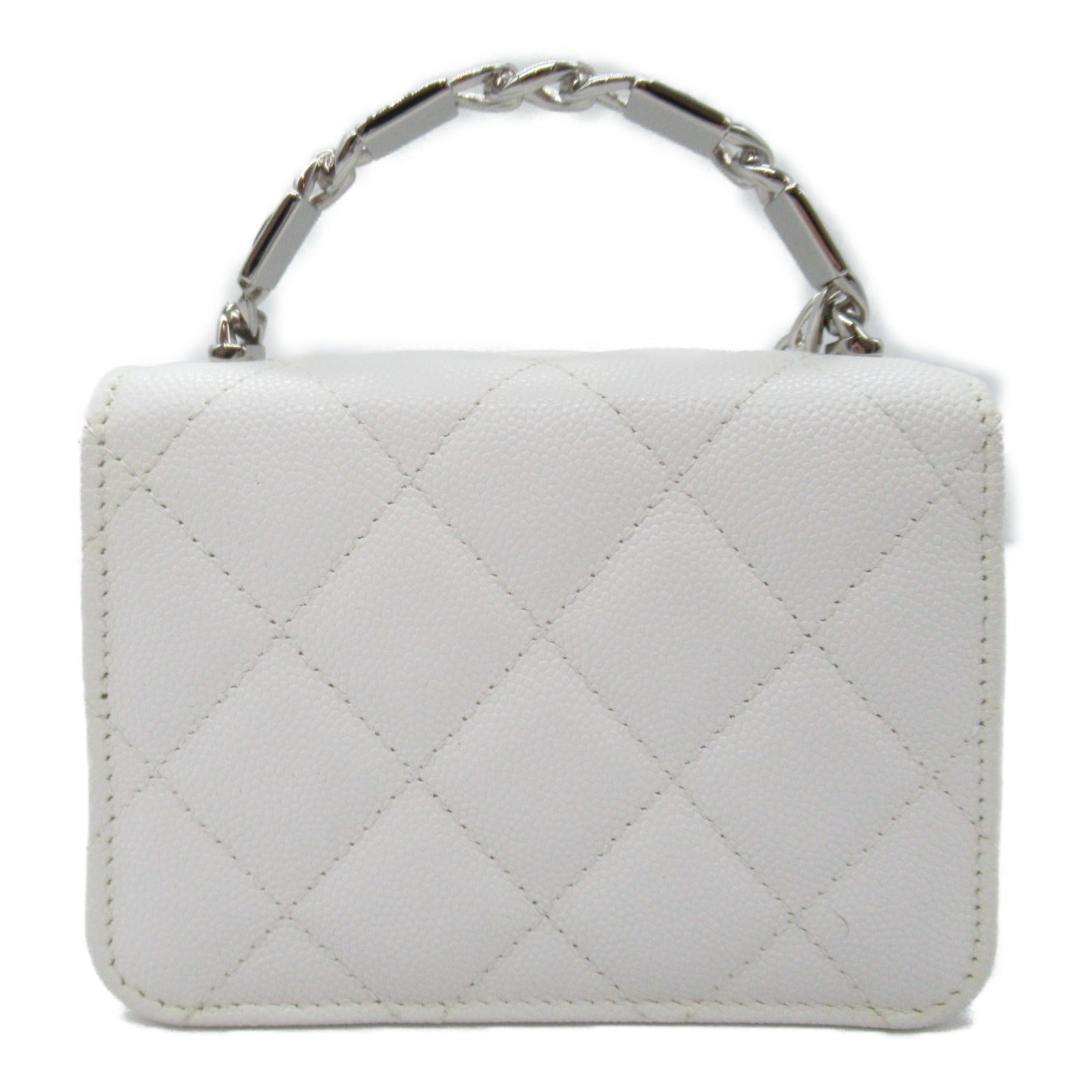 CHANEL Mini Chain Sder Bag Shoulder Bag Cabia S  White  AP2758