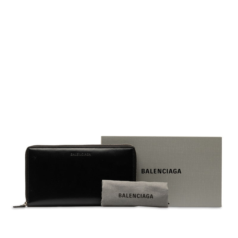 Balenciaga Logo Round Long Wallet 664041 Black Leather  BALENCIAGA