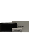Balenciaga Logo Round Long Wallet 664041 Black Leather  BALENCIAGA