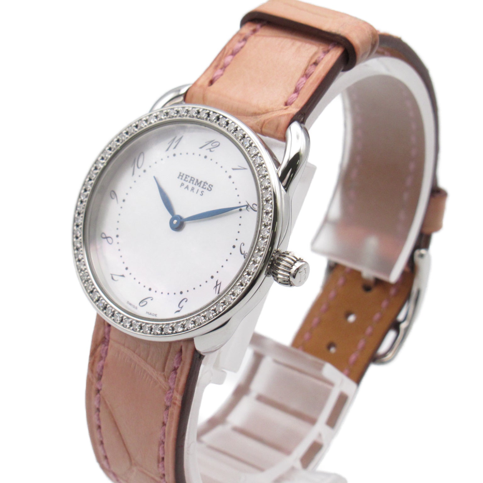 Hermes Hermes Arso Bezel Diamond  Watch Stainless Steel Crocodile  White S AR5.230