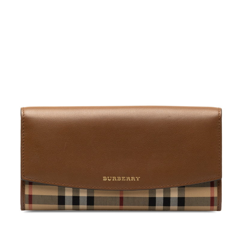 Burberry New Check  Long Wallet Brown Leather Canvas