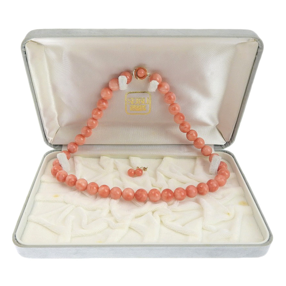Necklace Earrings Set 10.2mm Coral (Coral)  K18 Yellow G Pink  58.6g  【 Secondary】 A  A  Coat 【s 】