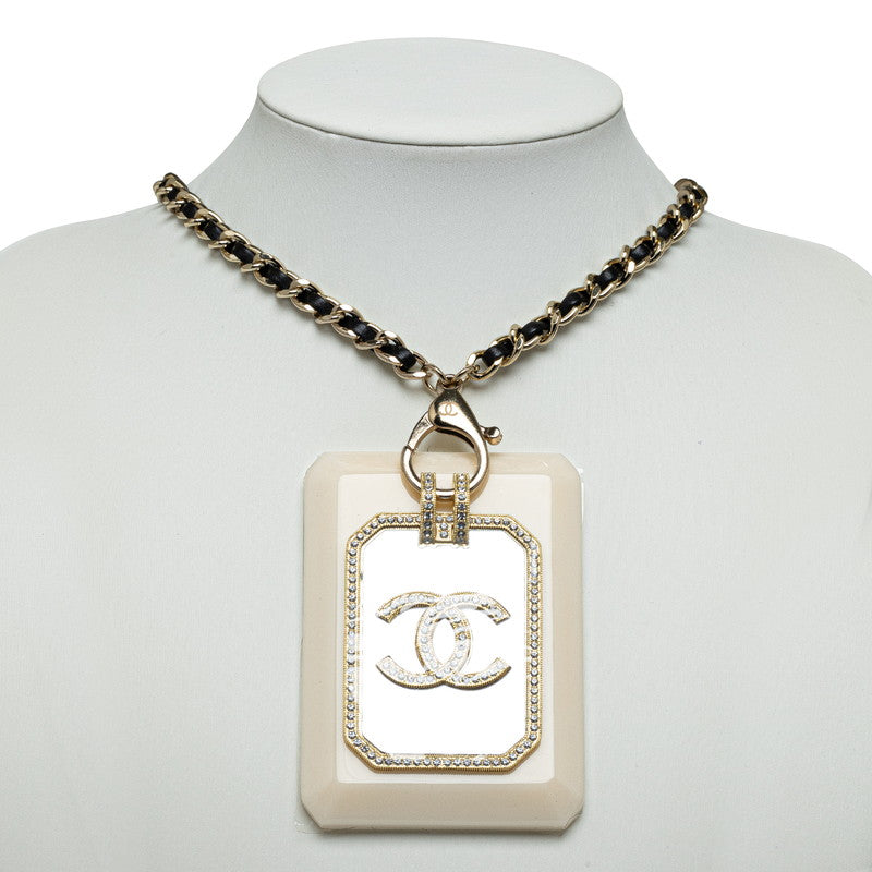 Chanel Coco Line Stone Card Chain Necklace G White    CHANEL