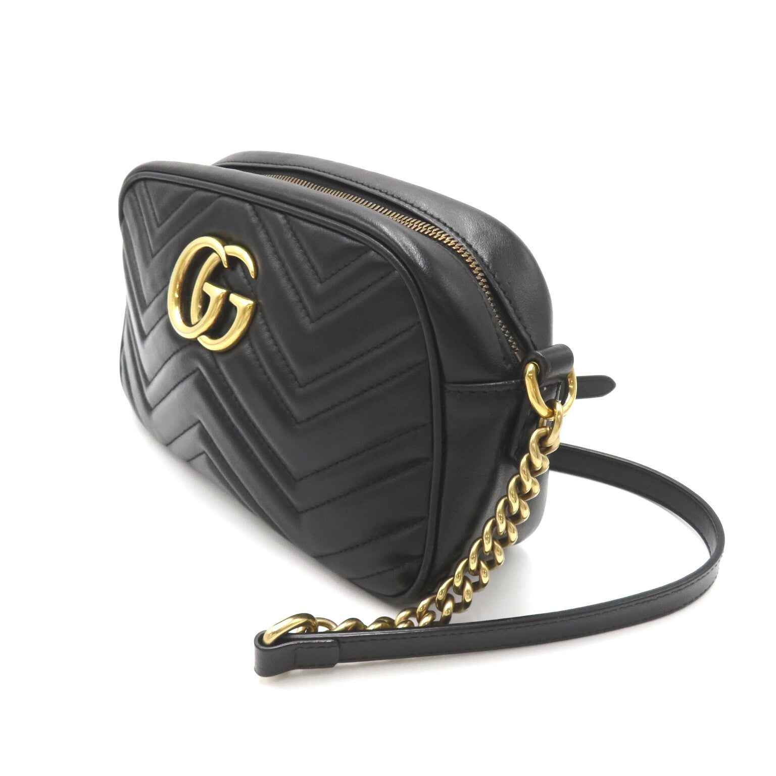 Gucci GG Marmont Kilting Smool Chain Shoulder Bag  Black 447632