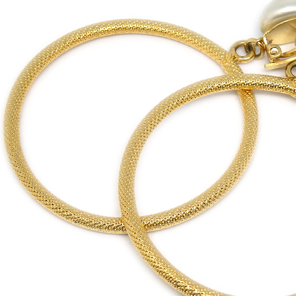 Chanel 圈形耳環 金色人造珍珠夾式 97P