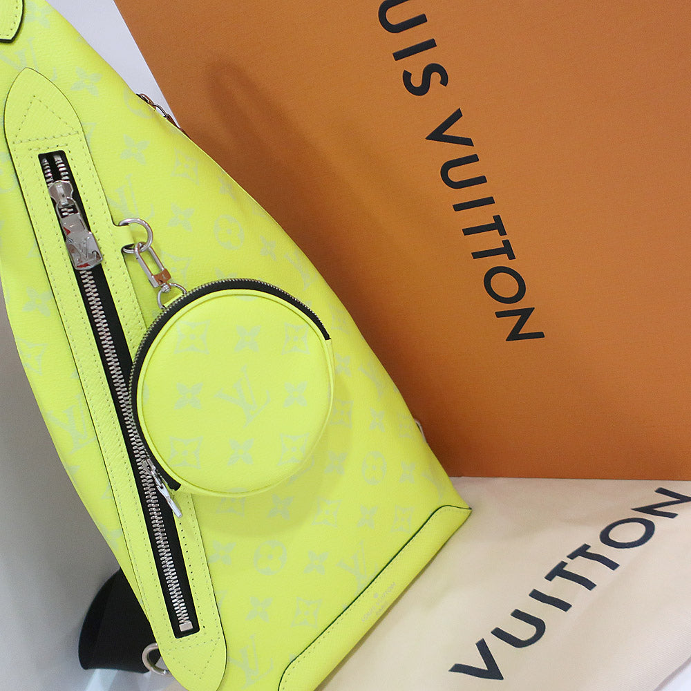 Louis Vuitton Duo Sling Bag Taigaama M30945/ Monogram Canvas Tiger Leather Fluorescent Yellow Silver   Preservation Bag Box