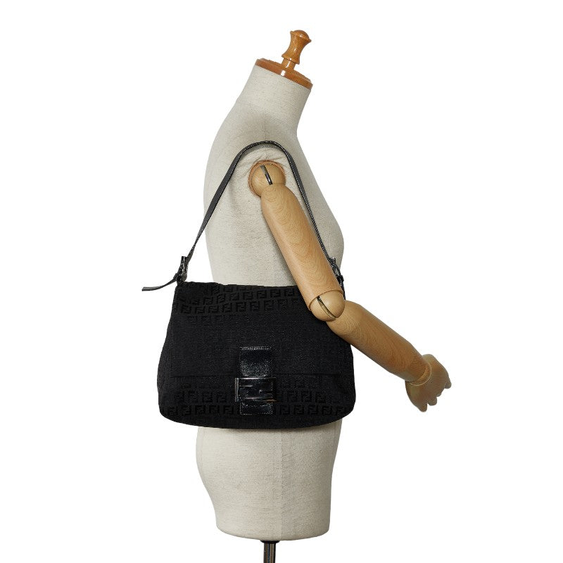 Fendi Zukiano One-Shoulder Bag Handbag Black Canvas Leather  Fendi