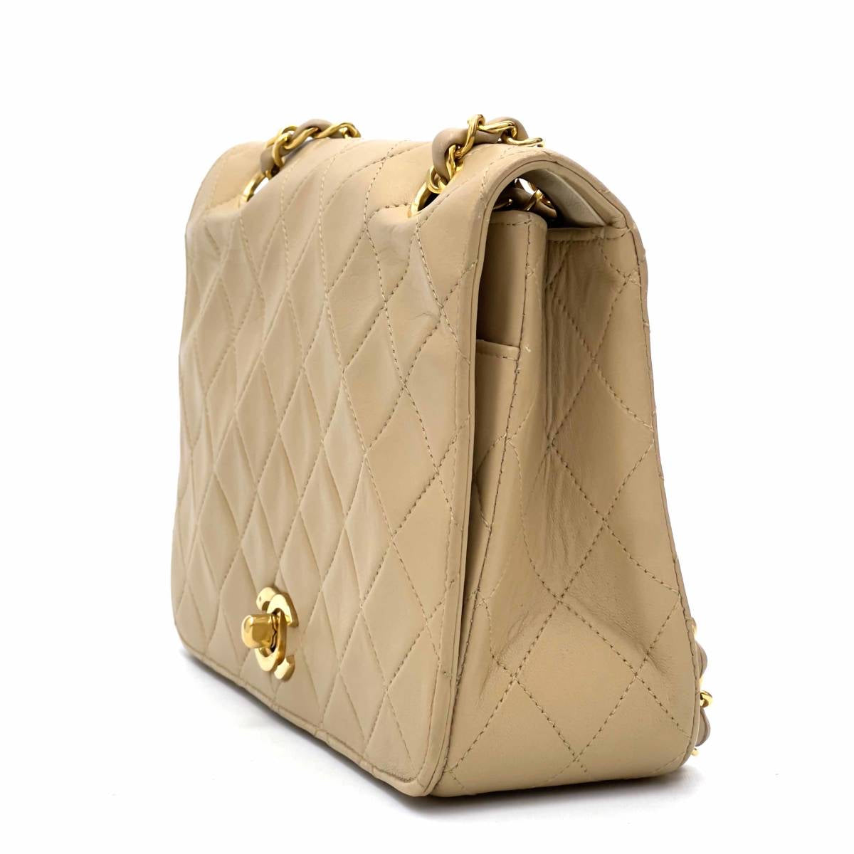 Vintage Chanel Shoulder Bag Lambskin Beige