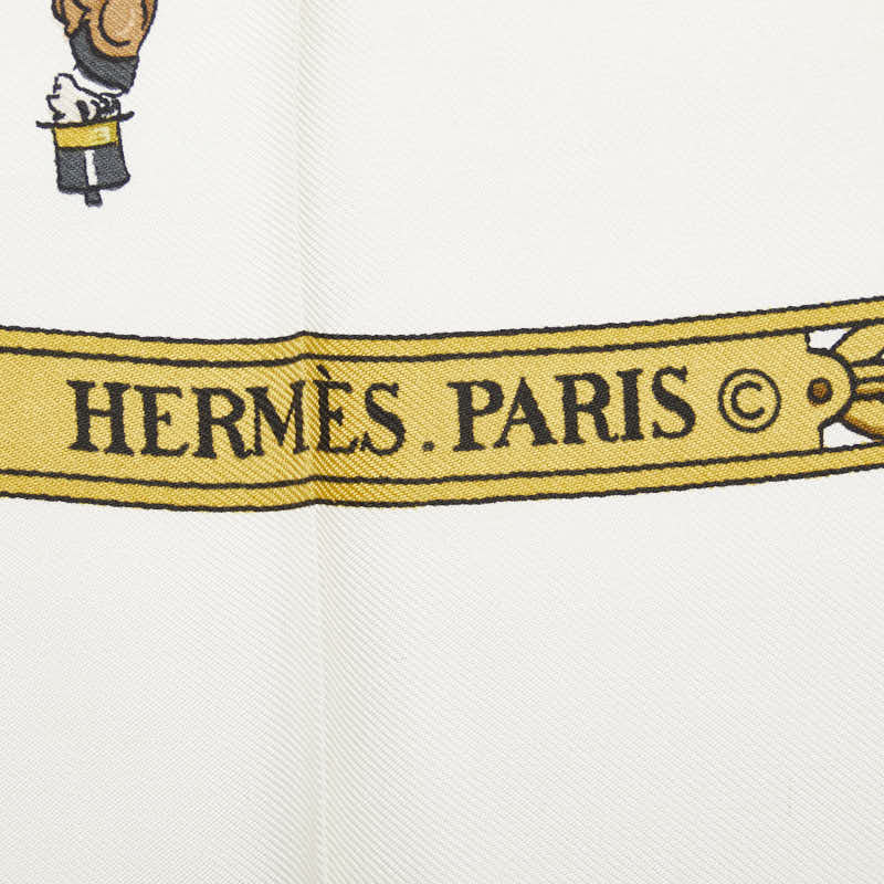 Hermes Carré 90 LA PROMENADE DE LONGCHAMPS Walk to the Longchamps SCalf White Multicolor Silk  Hermes