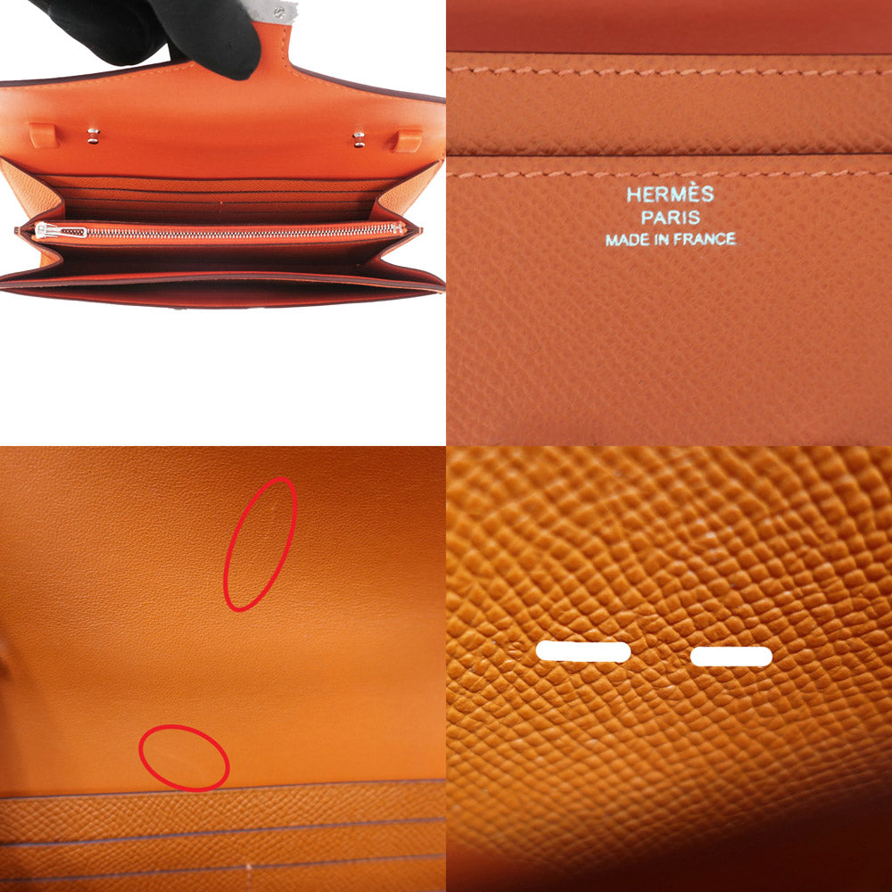 HERMES Hermes Constance Tugu Epsom Orange Silver  B  Leather Wallet Long Wallet Long Wallet Pouch   Vintage Wade