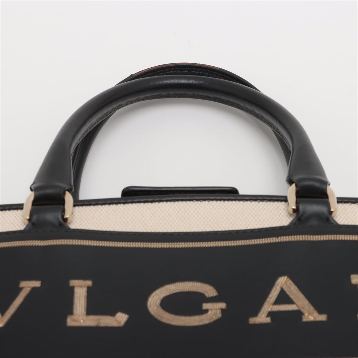 Bulgari logo small canvas x leather 2WAY handbag black x beige smell strong perfume