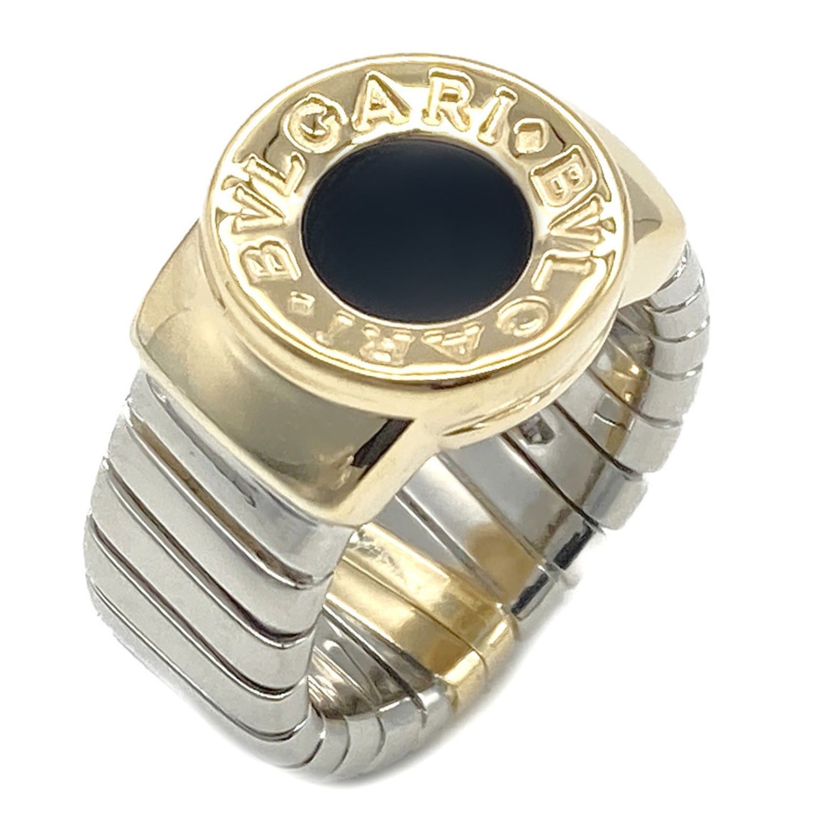 Bulgaris BVLGARI ns Tubegas Onix Ring Ring Ring Ring Jewelry K18 (Yellow G) Stainless Steel Onix   Black Close-up