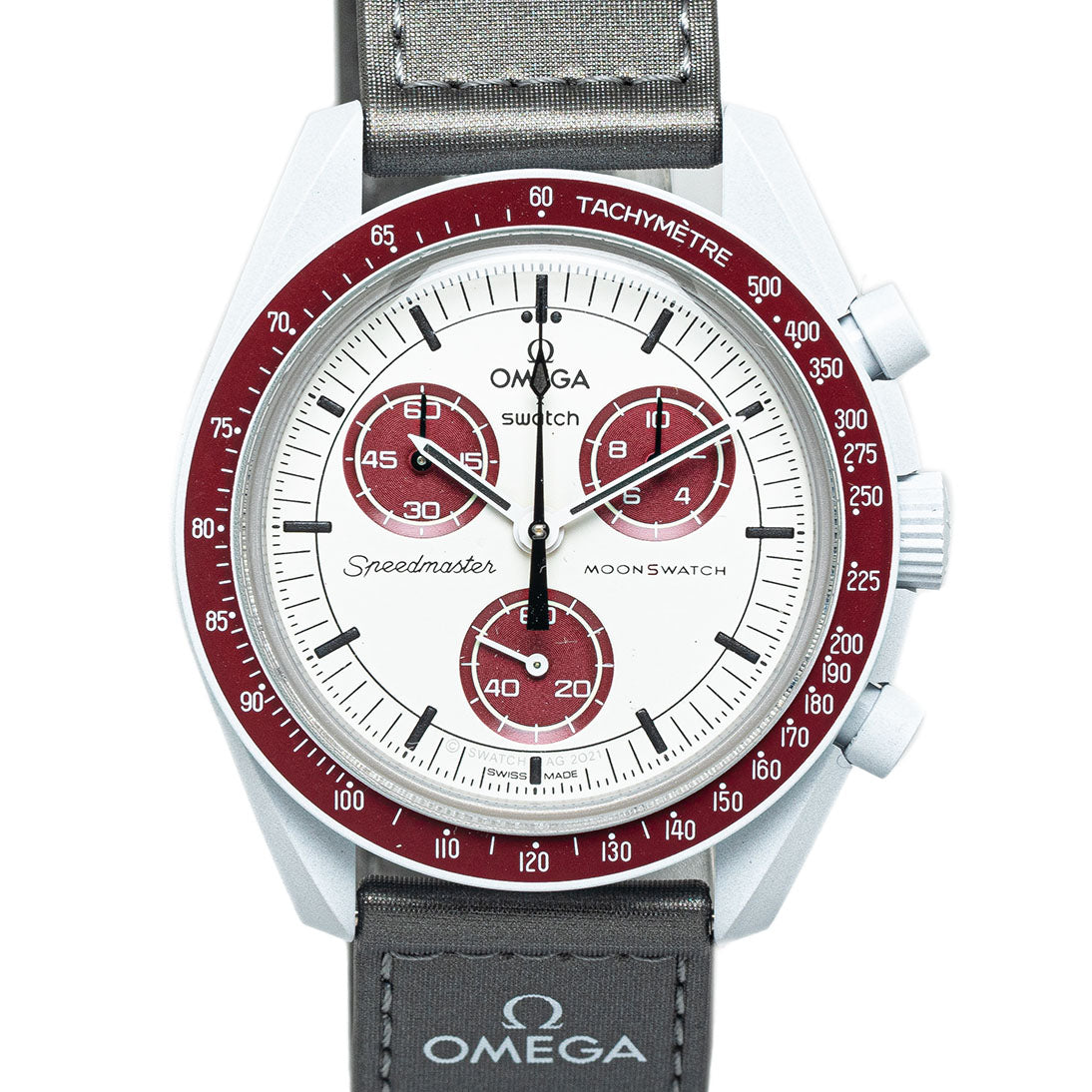 Omega x Swatch Bio-Ceramic Moon Watch MISSION TO PLUTO Watch SO33M101 Quartz White Character Dial Ceramic Nylon Men OMEGA