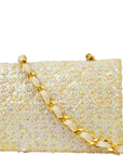Chanel * White Sequin Straight Flap Shoulder Bag Micro
