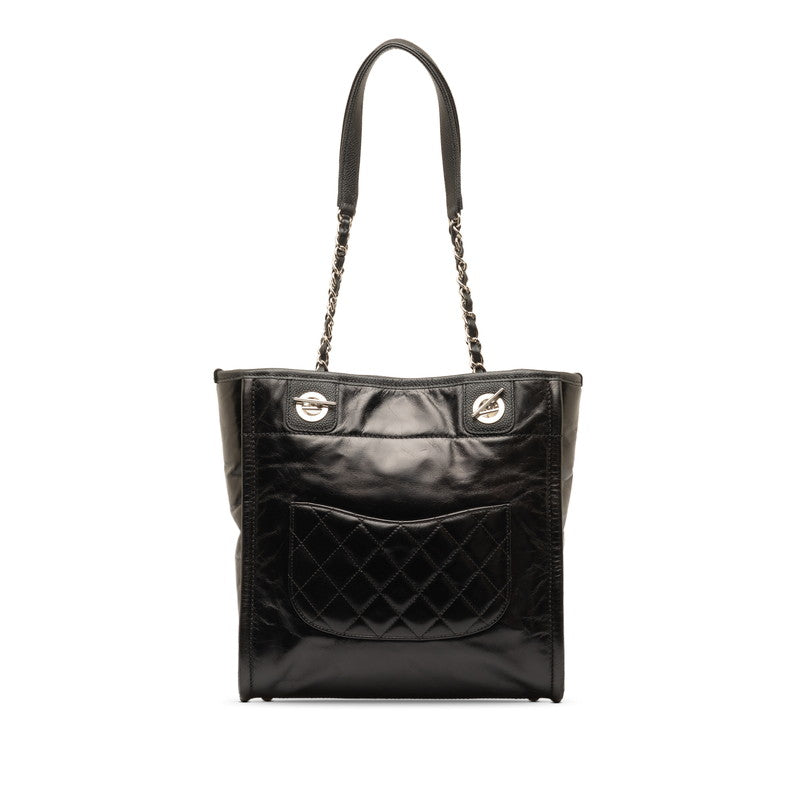Chanel Deauville PM Chain Tote Handbag Black Leather  Chanel