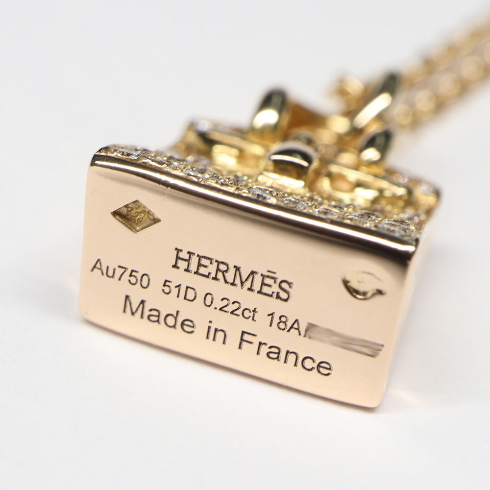 Hermes Necklace Amulet Birkin Paveda Pendant 750PG Pink G D0.22ct  Jewelry Cleansed Fine Art