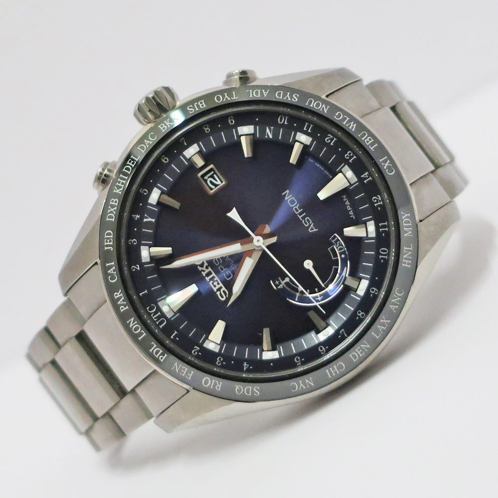 Seiko Astron SBXB109 8X  World Time GPS Solar Radiowave Titanium Blue