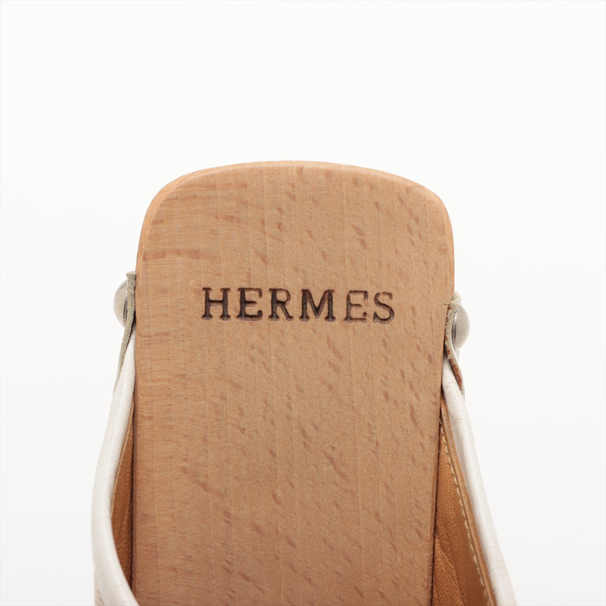 Hermes Canvas x Leather Sandal 35  Beige x White Sleeve Button Woodsoul