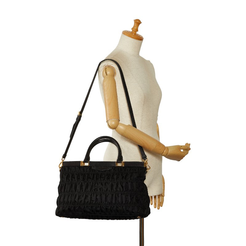 Prada Triangle Logo  Gaze Handbag Shoulder Bag 2WAY B2803Z Black Nylon Leather  Prada