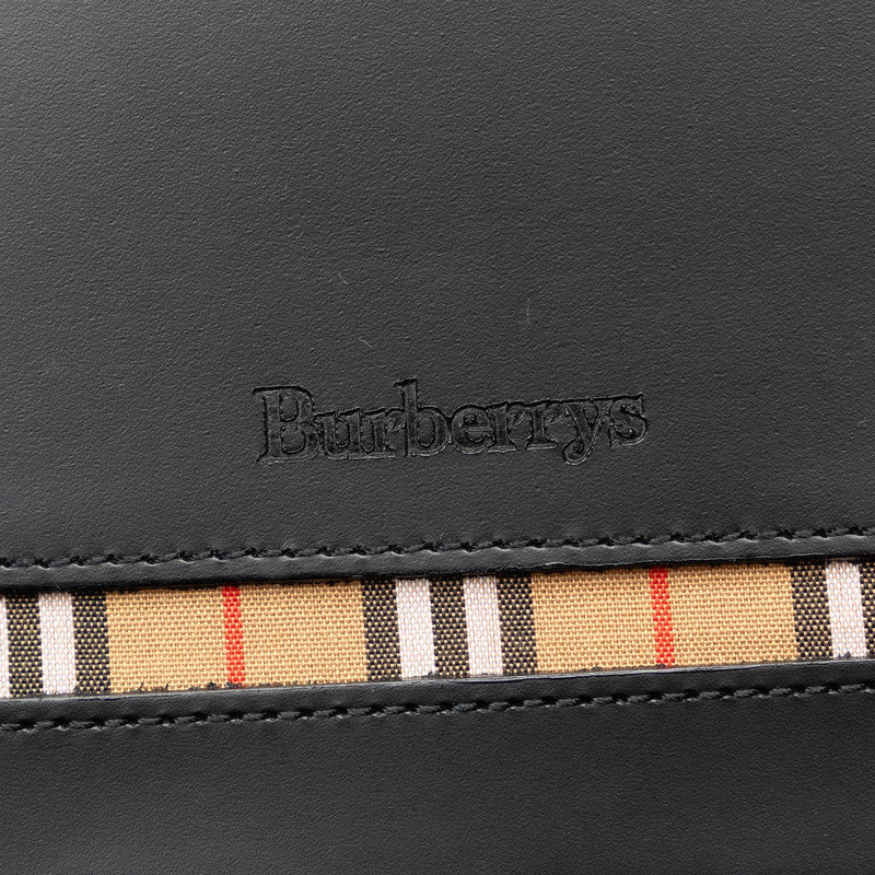 Burberry Pouch Black Beige Leather Canvas