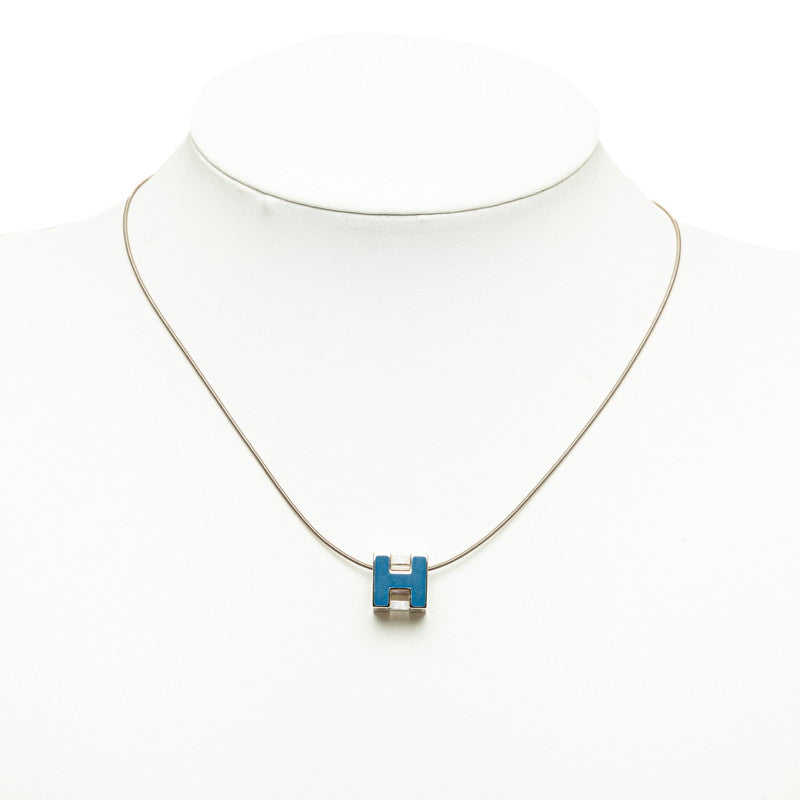Hermes Carousel H cubic logo necklace shocker silver blue metal ladies hermes