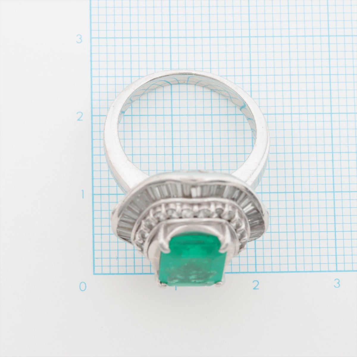 Emerald Diamond Ring Pt900 13.8g 260 1.39 N