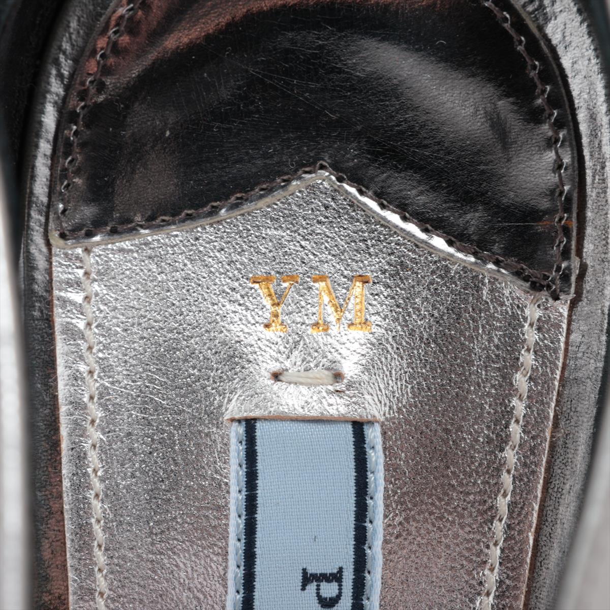 Prada Patent Leather  Sandals 36 1/2  Silver Cross Initial