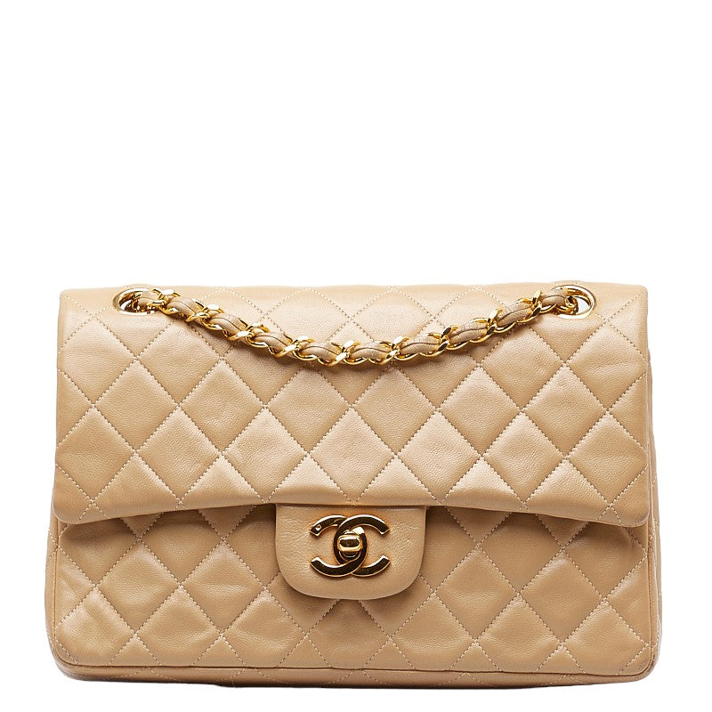 Chanel Mattrase 23 Coco Double Flap Chain Shoulder Bag Beige Leather  CHANEL