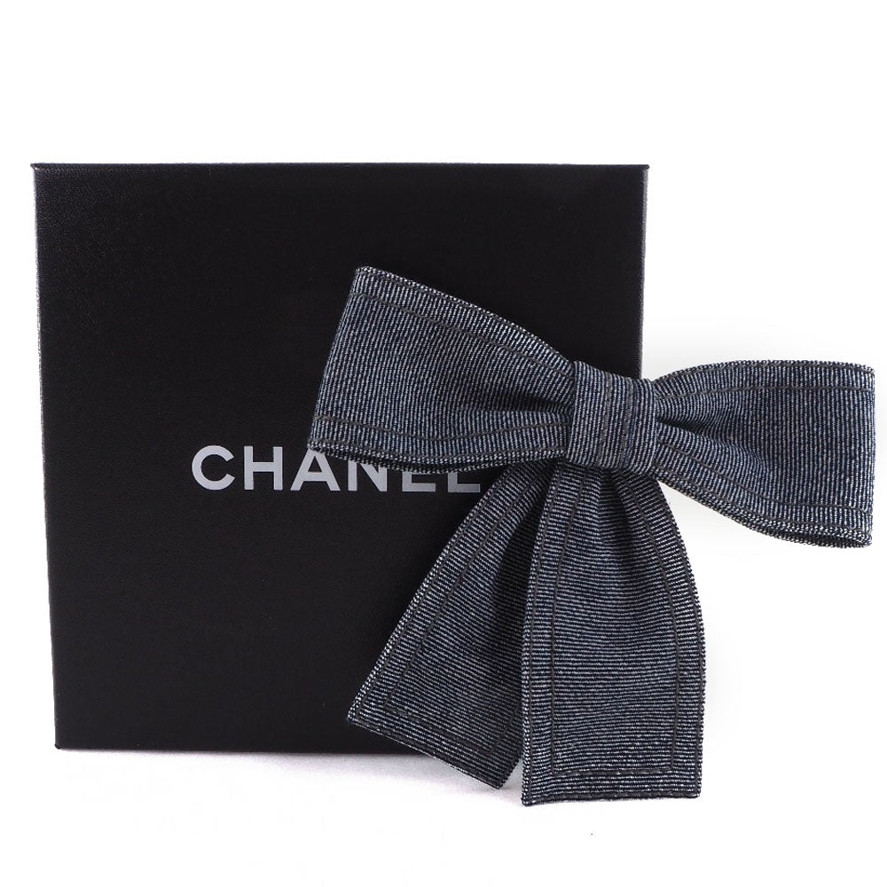 Chanel CHANEL Brooch Ribbon Cotton Denim French Made Blue  24g  A+ Ranked Laminated