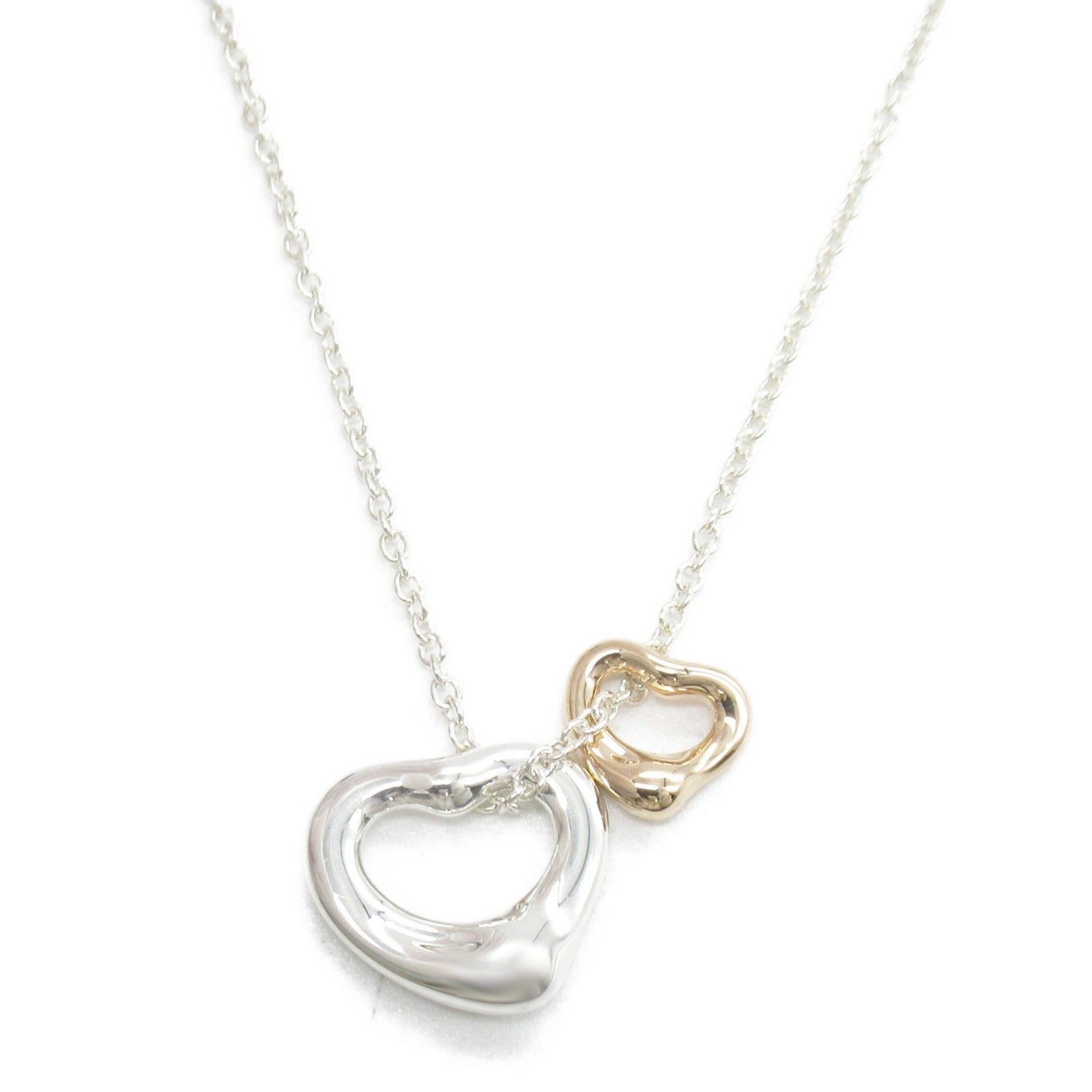 TIFFANY&amp;CO Double Open-Heart Necklace Collar Jewelry Silver 925 K18PG (Pink G)  Silver/Golden Collar