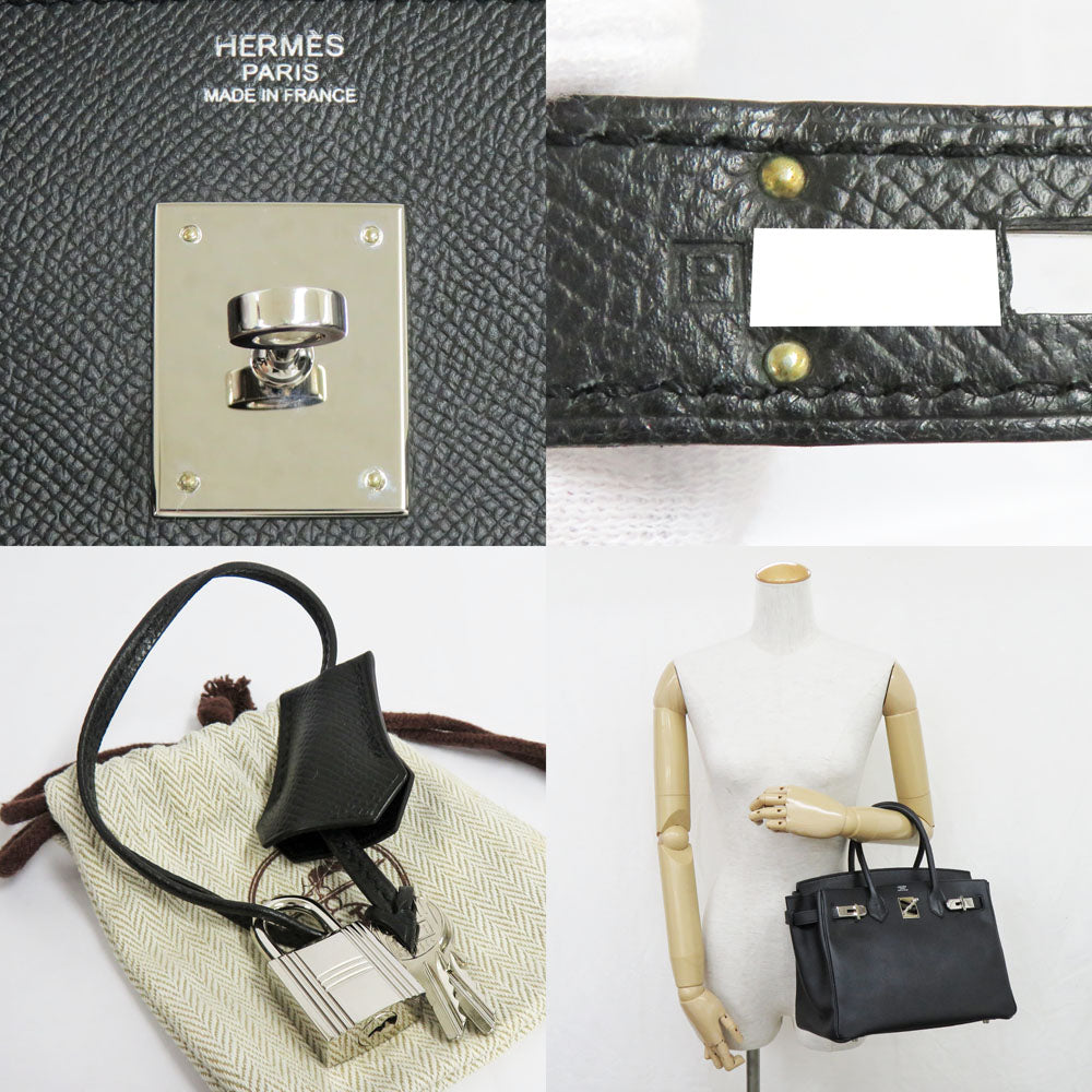 Hermes Birkin 30 Black Silver G  Epsom P 2012 Handbag Leather Black