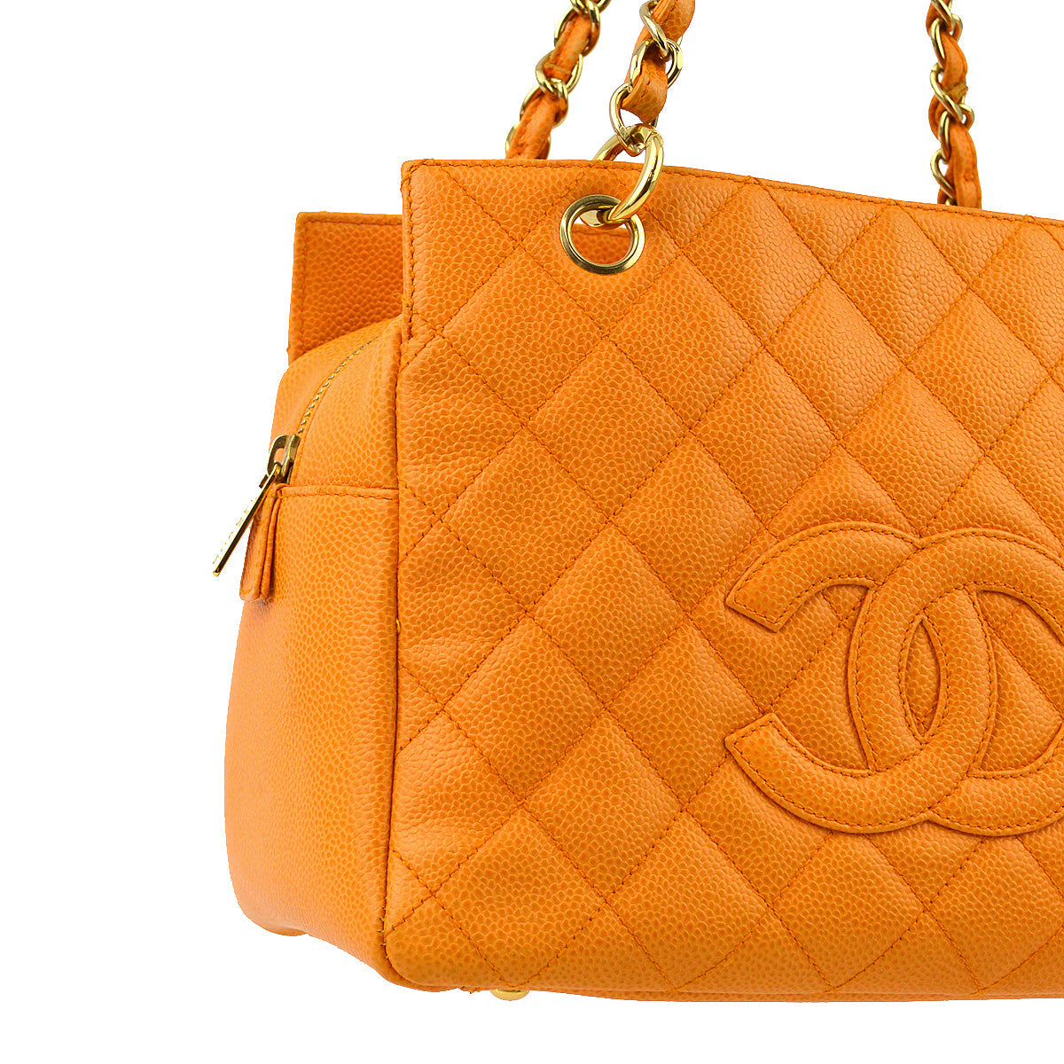 Chanel Orange Caviar Petite Timeless Tote PTT Chain Handbag