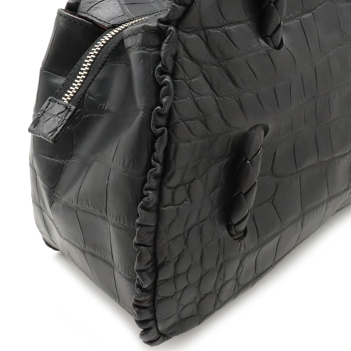 Furla Shoulder Bag Half Shoulder Shoulder Mini Boston Bag Crocodile Crocodile Shoulder Leather Black Black Silver  Blumin