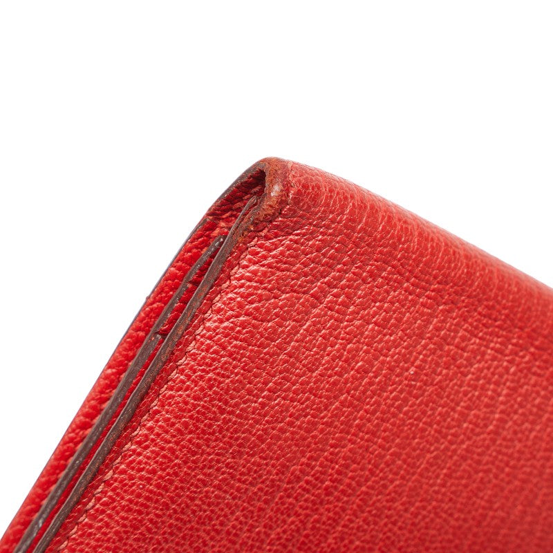 Hermes sfra Two Fold Wallet Long Wallet Rouge Red Leather  Hermes