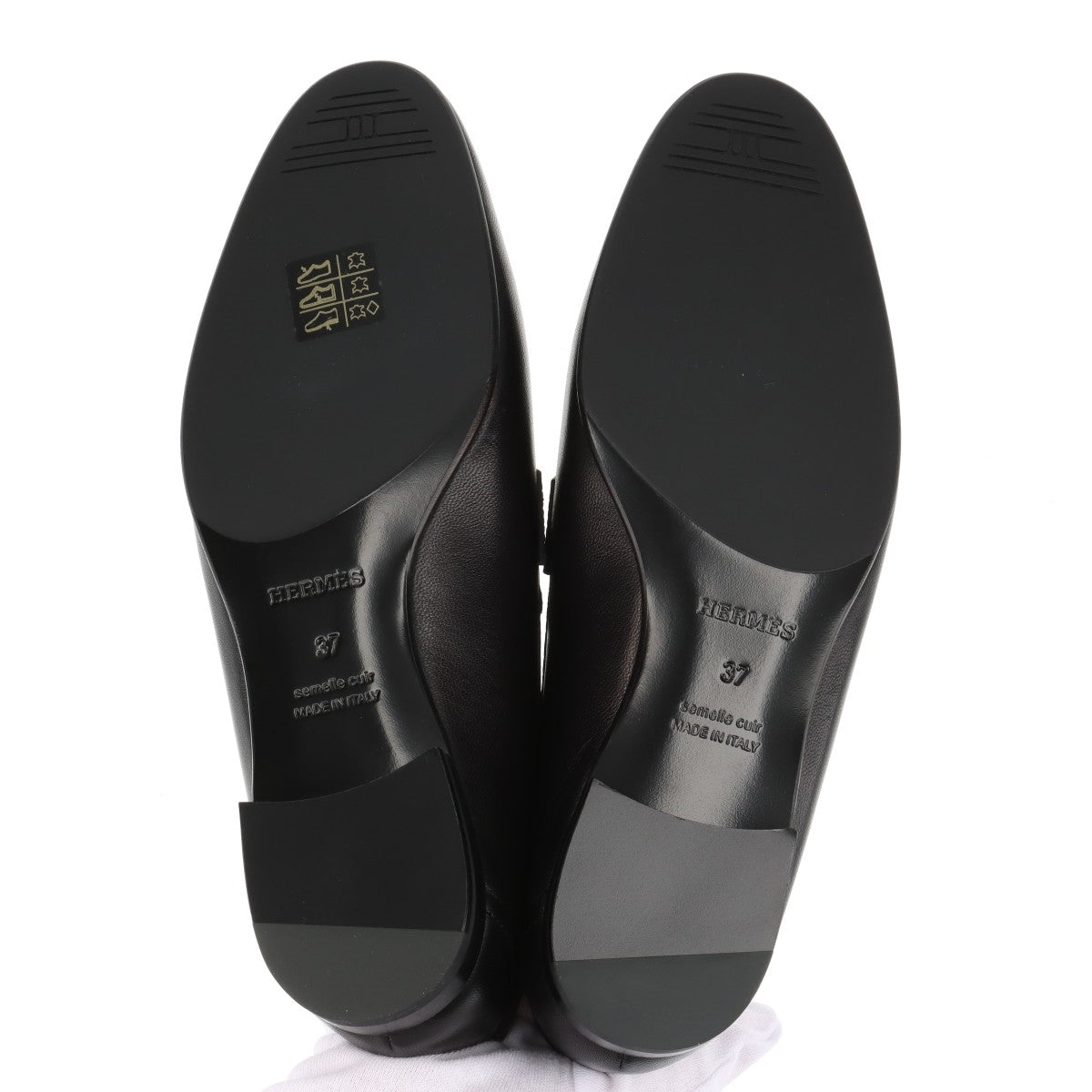 Hermes Leather Loafers 37 Black Constance