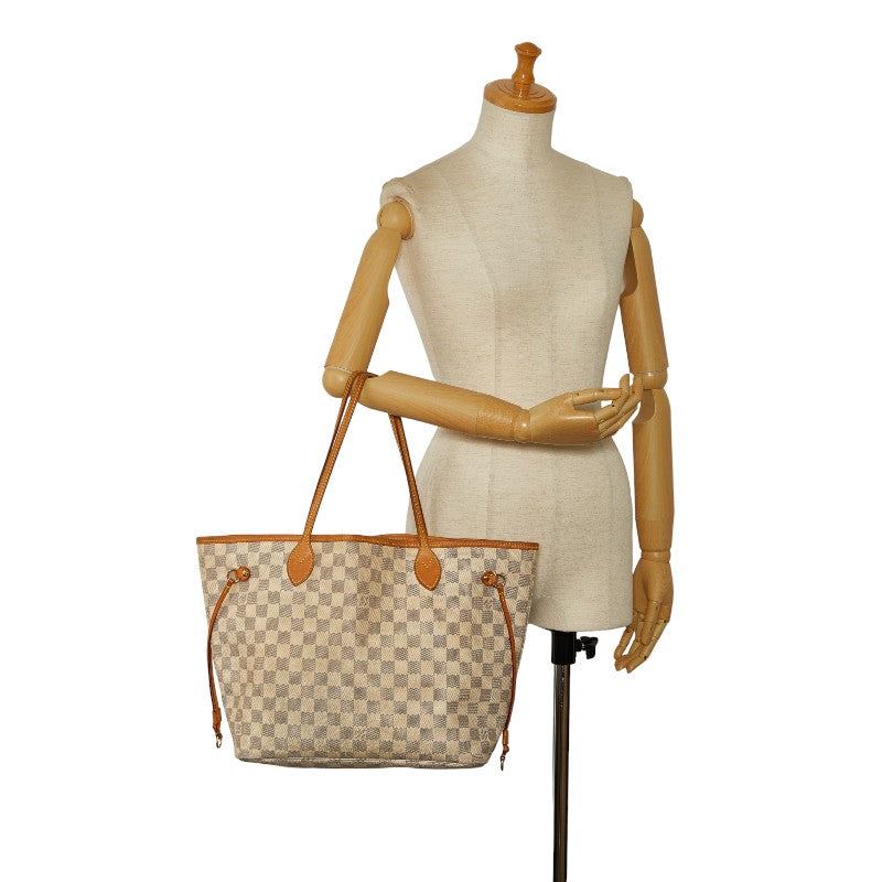 Louis Vuitton Damier Azur Neverfull MM Azur Tote Bag N41361 White PVC Leather  Louis Vuitton