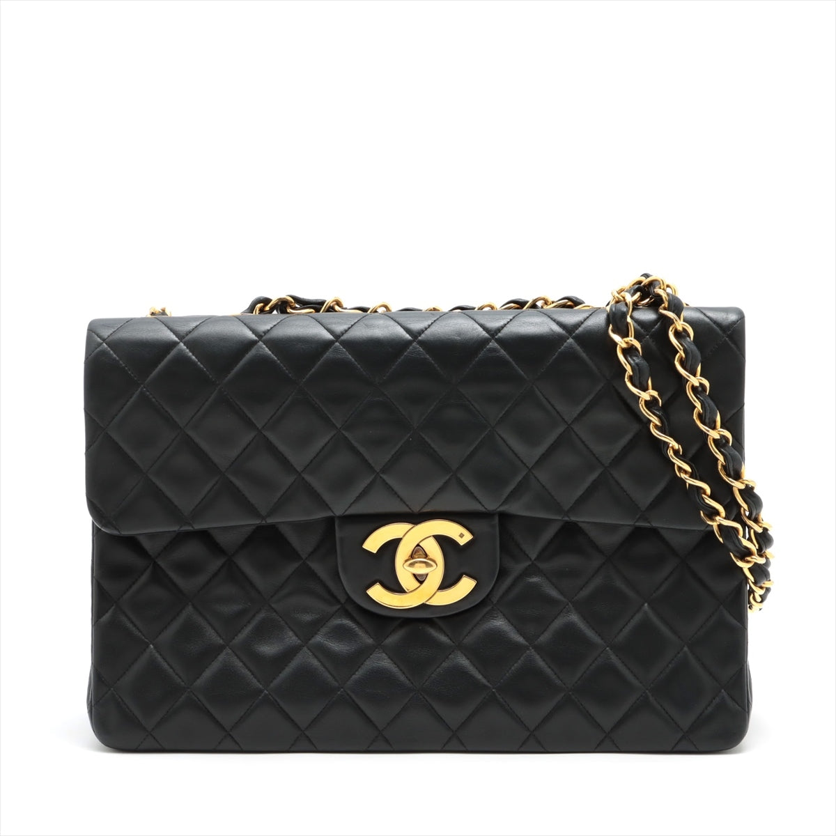 CHANEL DECAMATRASSE 34 MAXI RUMSKIN Single Flap Double Chain Bag Black G  A58601 Gold Tools Nonede Noise