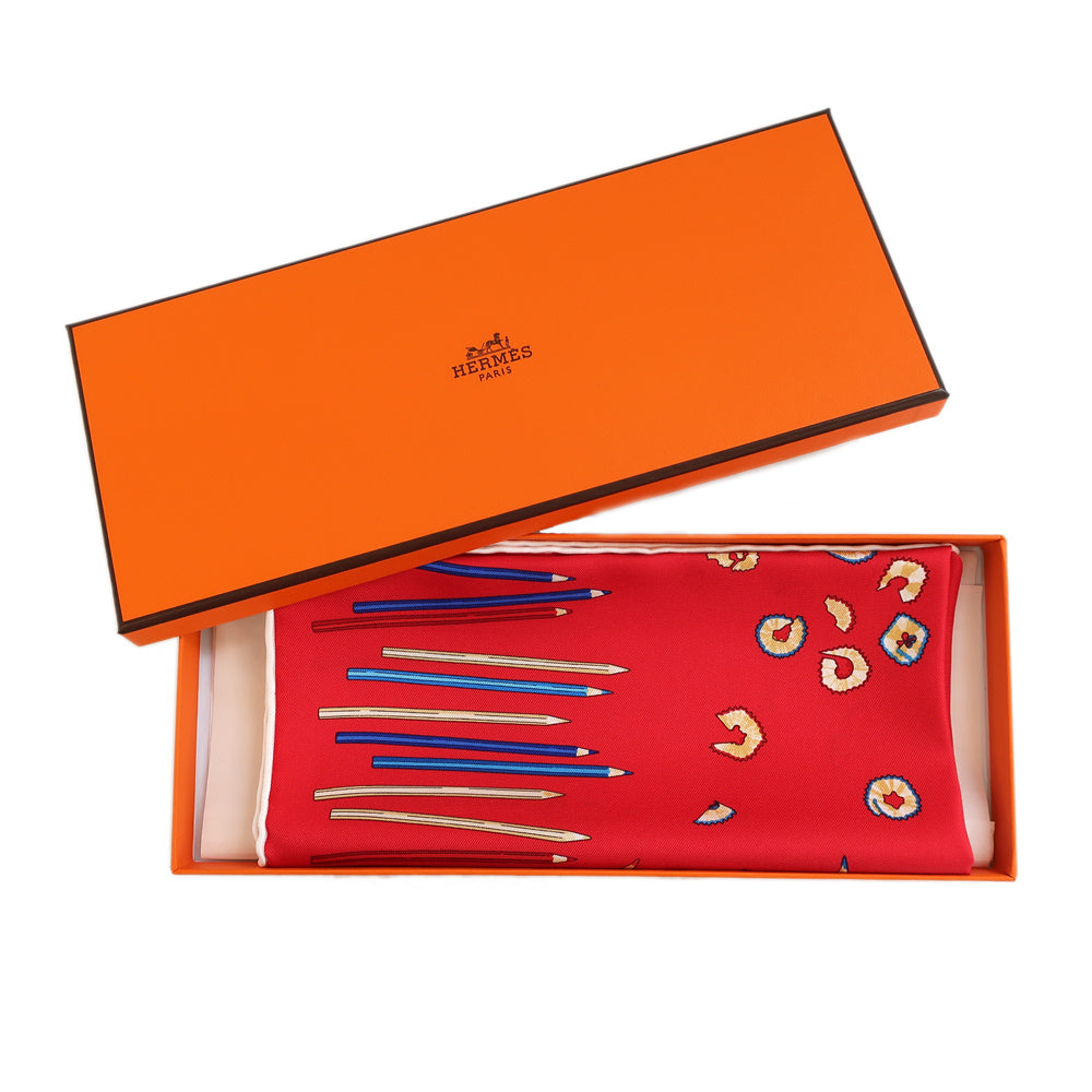 Hermes 45 A VOS CRAYONS! color pencil red multi-colour fashion silk 100% clothing small items box