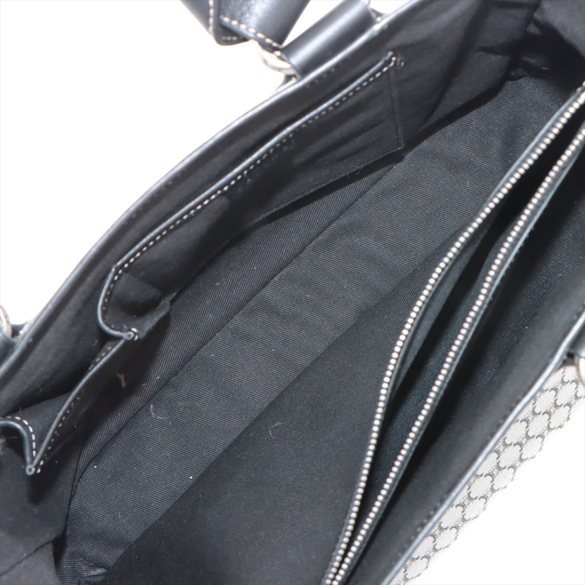 Celine Macadam Canvas  Leather Handbag Grey × Black