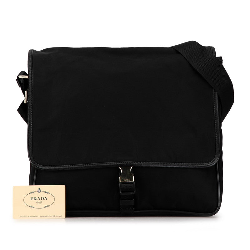Prada Triangle Logo  Sapphire  Shoulder Bag V166 Black Nylon Leather  PRADA