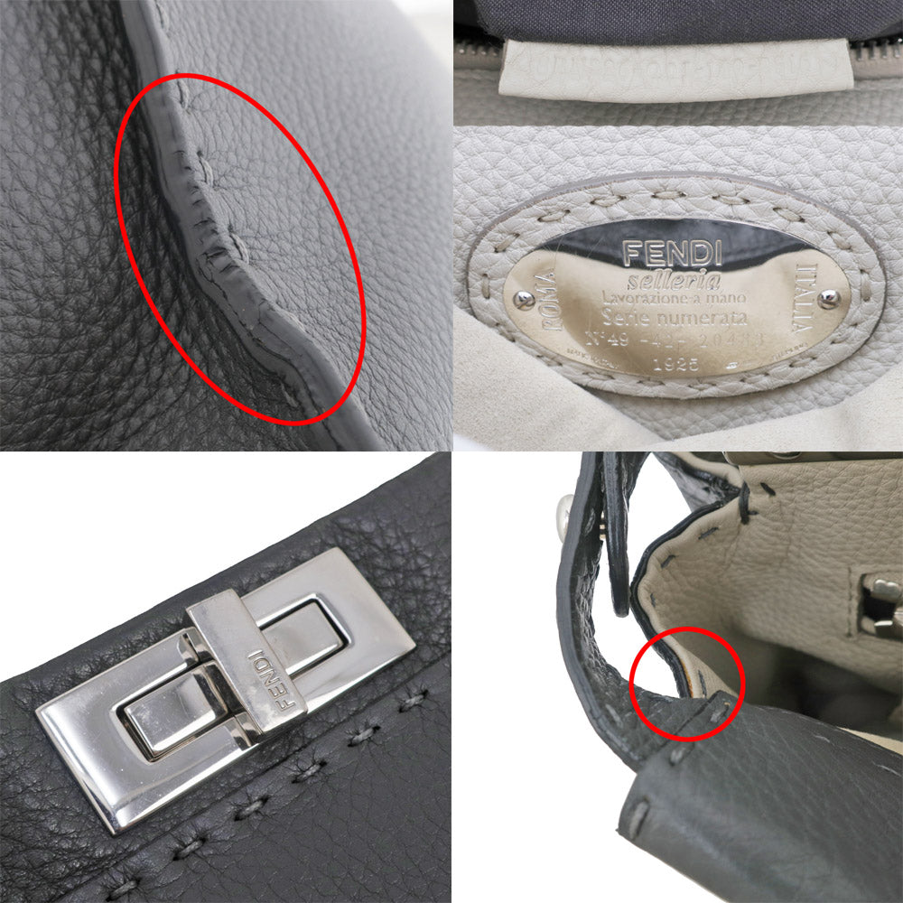 FI Fendi Peacebu Handbag Medium Shoulder Strap Dark Grey Leather 8BN226