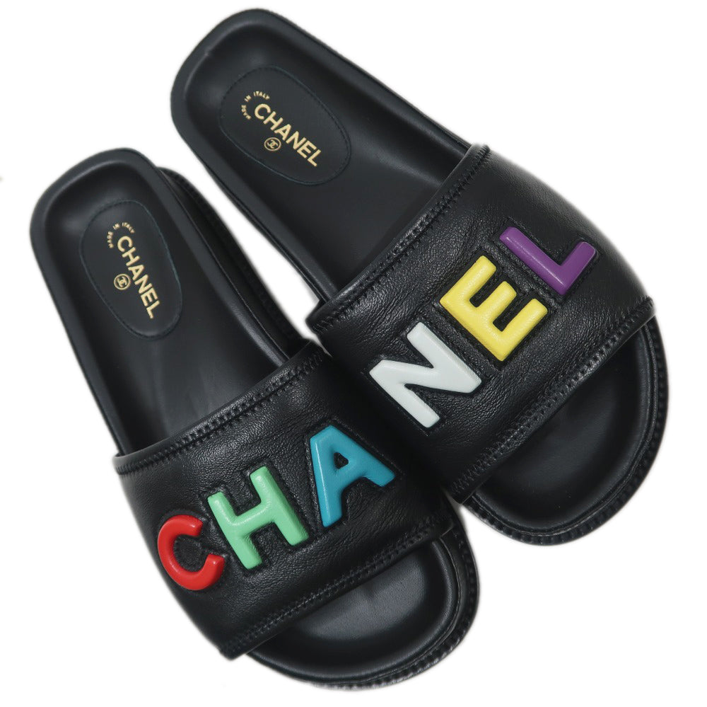 Chanel Multicolor Logo Sandals G38933 Black Size 36C