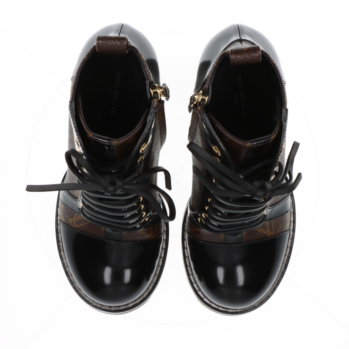Louis Vuitton 22  PVC  Leather Short Boots EU37 1/2  Black × Brown MA0272 Monogram Box Bag