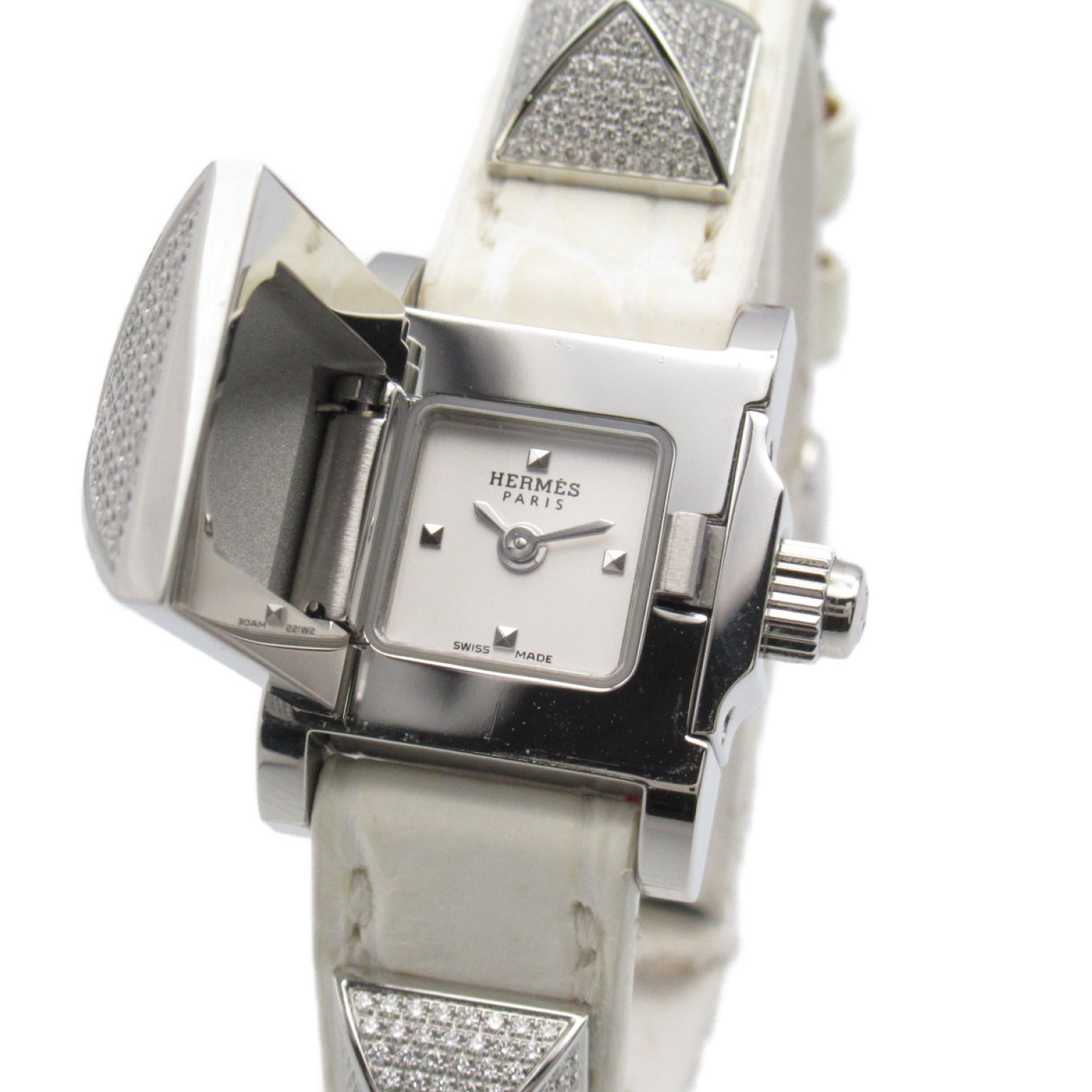 Hermes Hermes Medal  Watch Stainless Steel Alligator Leather  White Me2.130